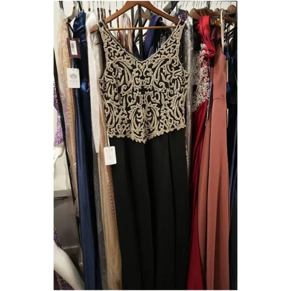 JKARA Evening Gown Dress Women Size 10 Black Champagne Beaded Formal Elegant - Picture 3 of 5